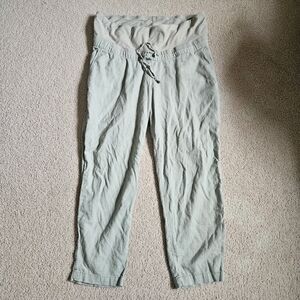 H & M MAMA Linen-Blend Pants Large Sage Green